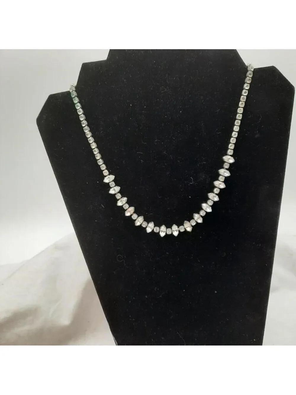 Kramer Vintage Rhinestone Necklace Silver, 18”